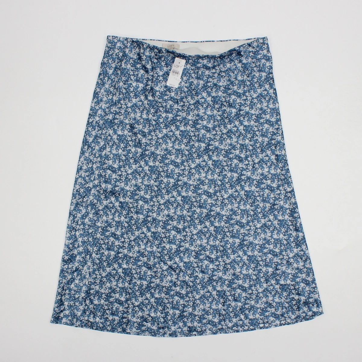 NWT Ann Taylor Loft Satin Floral Blue Skirt