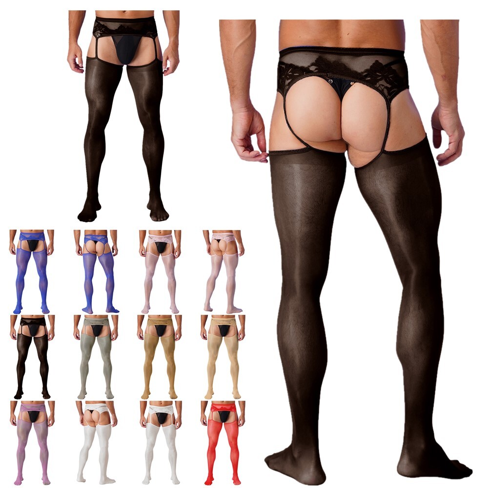 Sexy Men Lace Sheer Garter Stockings Crossdresser Suspender Crotchless  Pantyhose | eBay