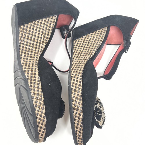 Womens Pas de Rouge T-Strap Hidden Wedge Heels 40/8.5 Black Suede Shoes Italy - 第 11/14 張圖片