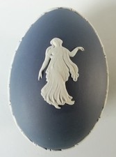 Wedgwood Jasperware Portland Blue Egg Trinket Box Dancing Hours  Jasperware