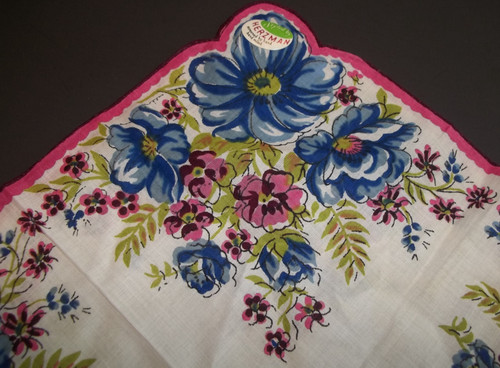Vntg UnUSED Ladies Handkerchief Styled by HERZMAN label Screened by Hand FLORAL