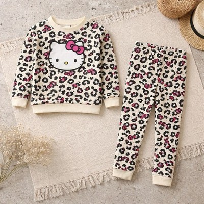 Hello Kitty Girls 6X Leopard Print Kids Matching Sweatpants Pink and Black NWOT
