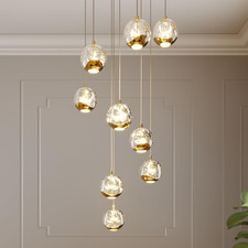 9-Light Modern Gold Glass Globe Chandelier, Hanging Cluster Pendant Light Kitche