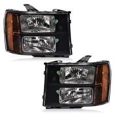 Headlights Pair GMC Sierra 1500 2500HD 3500HD 2007-2014 Clear Lens Black Housing