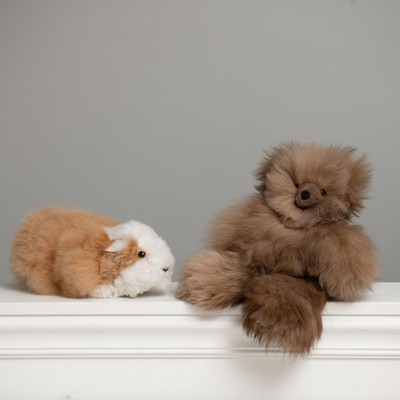 Alpaca Fur Fluffy Plush Set Teddy Bear & Guinea Pig Bundle VERY SOFT
