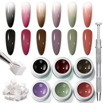 6 Colors Pat Painting Gel Polish Kit for Nails, Ombre Gradient Solid Gel Nail...