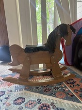 80  s vintage Wooden Rocking Horse Flat Seat Amish Built Solid Oak Wood Kids Toy 