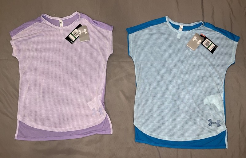NWT Lot of 2 Girls Under Armour Tops SZ YLG THREADBORNE HEATGEAR Purple Blue