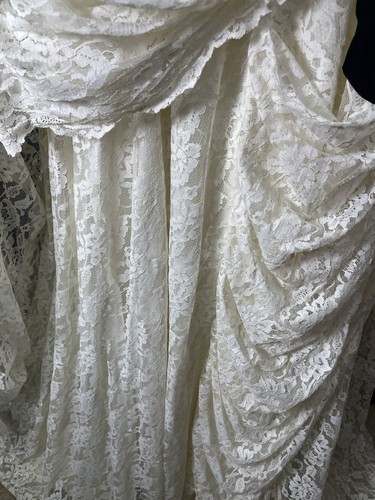 Vestido de novia eduardiano vintage años 60 70 marfil drapeado encaje volantes lentejuelas manga M - Imagen 7 de 21
