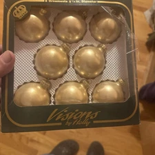 Vintage Visions By Holly 8 gold Glass Ball Christmas Holiday Ornaments