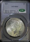 1927 P Peace Silver Dollar CACG MS64 Lustrous Better Date Coin CAC