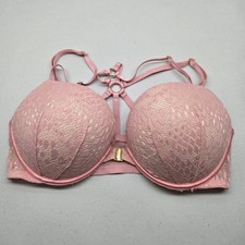 Victoria's Secret Women Bra 36C Pink Floral Bombshell Plunge Push Up Strappy