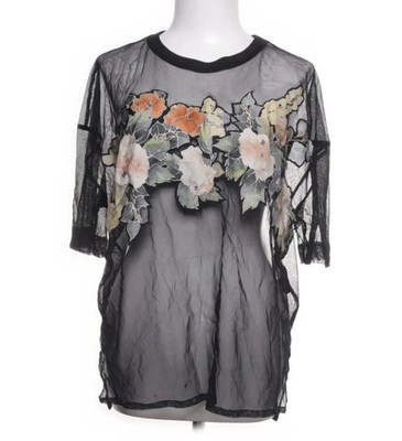 Allsaints Mesh Shirt Bluse Durchsichtig Transparent Schwarz Gr. L Blumen Floral