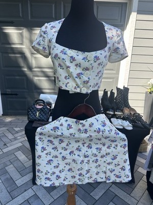 Zara Women s S 2-Piece Floral Set Square Neck Short Sleeve Top Skirt