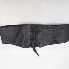 Black Faux Leather Lace Up Corset Belt Wide Elastic biker steampunk goth grunge