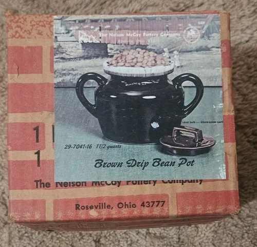 Vintage Nelson McCoy Pottery "Brown Drip Bean Pot" New Old Stock Unopened Box
