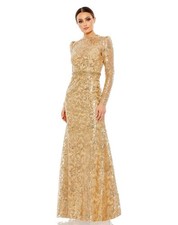 Mac Duggal Size 24 Gold 68011 Evening Dress Gown Sequins Beaded Long Sleeve NWT