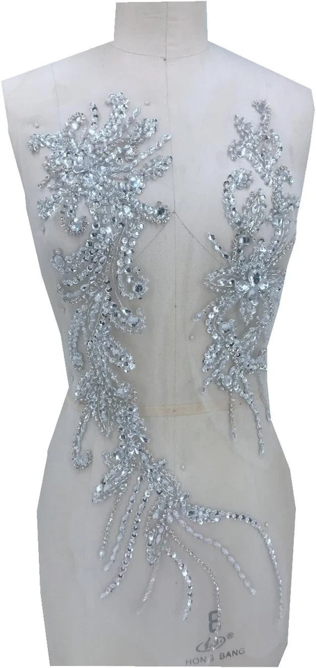 Elegant Handmade Rhinestone Crystal Applique - 60cm Flower Patch for Weddings - Image 3 of 4