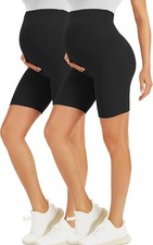 VALANDY Maternity Biker Shorts Over Belly Pregnancy Yoga Lounge Shorts Small 2pk