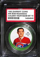 1962 Shirriff Coins #56 BOBBY ROUSSEAU CALDER PSA 10 GEM-MT 14004849 