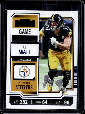 2023 Panini Contenders #85 T.J. Watt Game Ticket Blue #/499