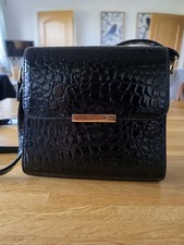 Vintage St Michael's Marks & Spencer Croc Patent Black Handbag 8x9 Inch VGC