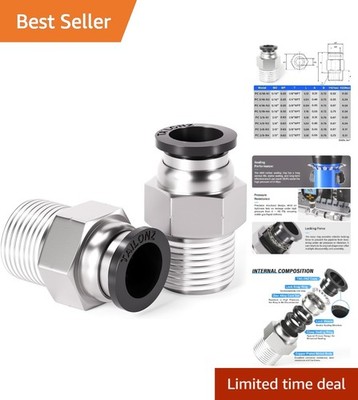 Male Straight Push to Connect Fittings 3/8 Inch Tube OD x 1/4 Inch NPT Pack of 2