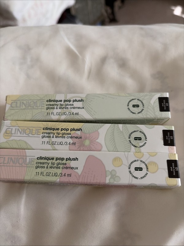Clinique Pop, Plush Creamy Lip, Gloss, Black, Honey 01 New Lot Of 3