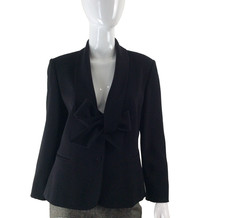 Calvin Klein Womens Black Blazer Shawl Collar Bow Front Jacket Size 12