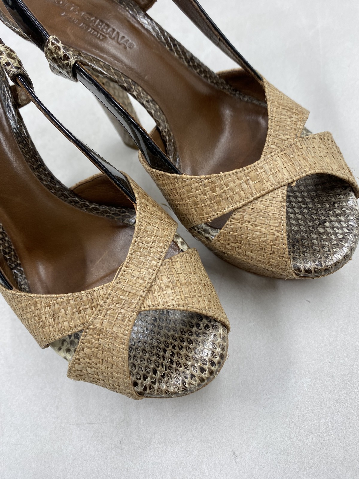 Dolce & Gabbana Beige Raffia Python Leather Platf… - image 5