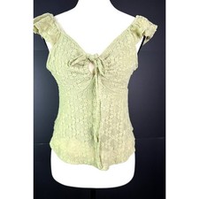 Y2K Sage Green Lace Tie Front Ruffle Top Fairycore Coquete Medium EUC