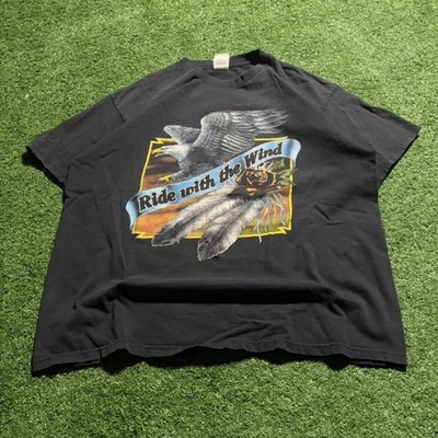 Vintage 90s Ride With The Wind Eagle Distressed Tee Mens Size XL Nature Biker