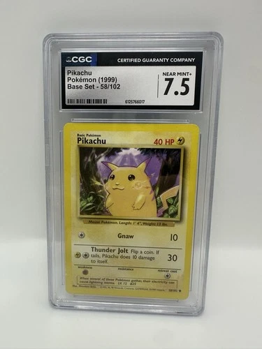 Vintage Pokemon THE ORIGINAL Base Set Pikachu CGC 7.5 Near Mint+ 58/102