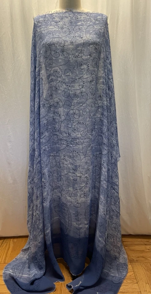 100% Rayón Georgette Azul Ombre Color con Diseño Paisley Por Yarda 56" W Foto 3 de 4