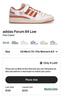 Size 8.5 - Adidas Forum 84 Low White Hazy Copper