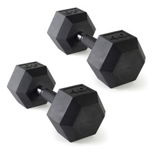 Dumbbell 40 LB Pair Rubber Coated Hex Hand Weight Chrome Black Barbell Padded