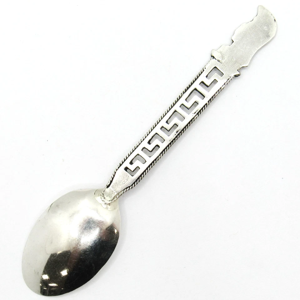 Cuchara de recuerdo soldados de Atenas plata de ley .800 4" 1/2 bordes con cuentas de filigrana Foto 2 de 4