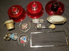 Vtg Lot Car Auto Parts Hood Emblem Ford Tail Light Steering Wheel Knob Cadillac