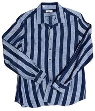 Todd Snyder x Emanuele Maffeis Shirt Mens Large 100% Linen Italy Button Stripe