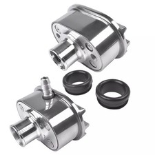 Set Of 2 Polished Aluminum Finned Oval Air Pcv Breather Combo Valve Cover