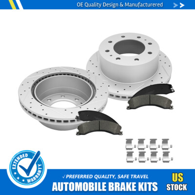 Rear Drilled Brake Rotors & Ceramic Pads For Chevy Silverado 2500 HD