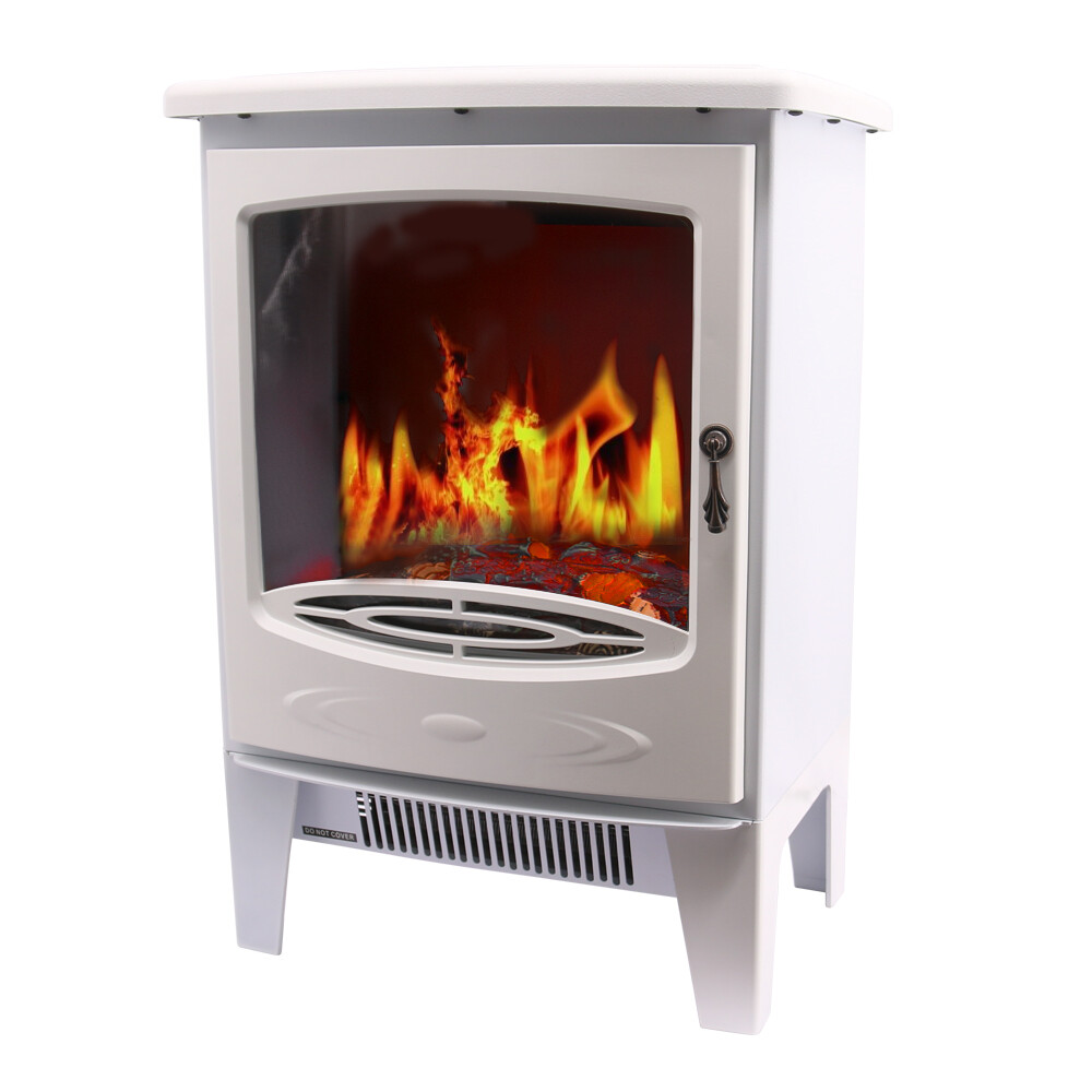 Free Standing Electric Stove with LED Fireplace Fire Flame Heater White
