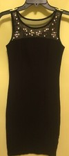 Little Black Women SP Sheath Party Dress Mesh Top Beaded Jersey