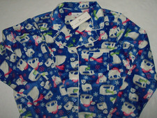 NWT Karen Neuburger Girlfriend Blue/White POLAR BEARS ALL-FLEECE Pajama Set L
