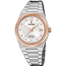 FESTINA Swiss Made Quartz 35MM Rose Gold Silver Dial Women's Watch F20037-1