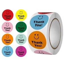 1000/2Rolls 1.0 Inch 8 Designs Colorful Smiley Thank You Stickers Envelope Seals