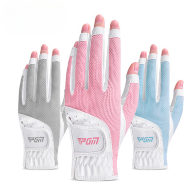 1 Pair Women's Open Finger Golf Gloves Breathable Mesh PU Sunscreen Finger Cover