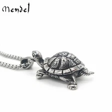 MENDEL Stainless Steel Mens Turtle Tortoise Pendant Necklace Jewelry Men Silver