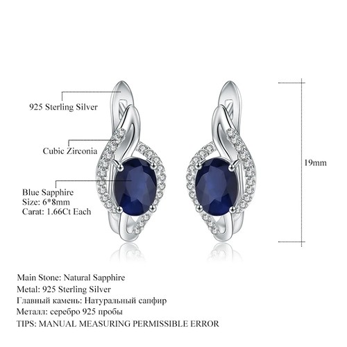 WOW! 3.32ctw Genuine 100% Natural Blue Sapphire Earrings 925 Sterling Silver - Picture 7 of 11