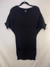 Poof Women's Sweater Mini Dress Small Black Knit Short Sleeve POCKETS sz SMALL